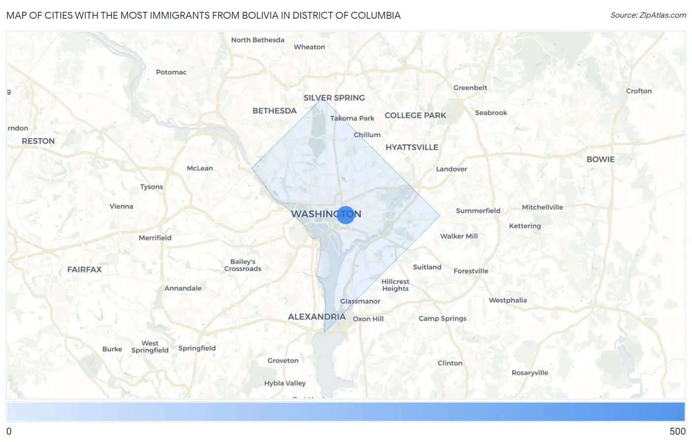 Cities with the Most Immigrants from Bolivia in District Of Columbia Map
