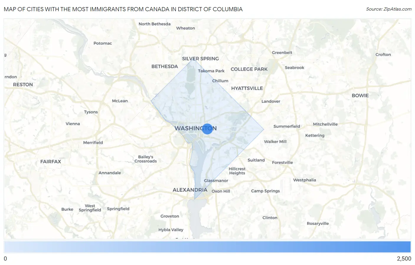 Cities with the Most Immigrants from Canada in District Of Columbia Map