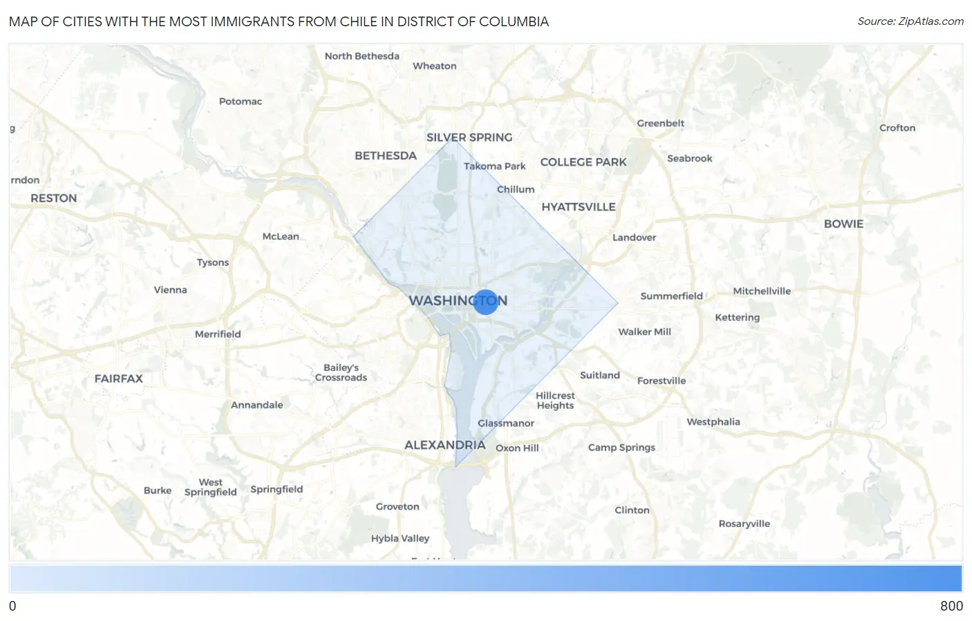 Cities with the Most Immigrants from Chile in District Of Columbia Map