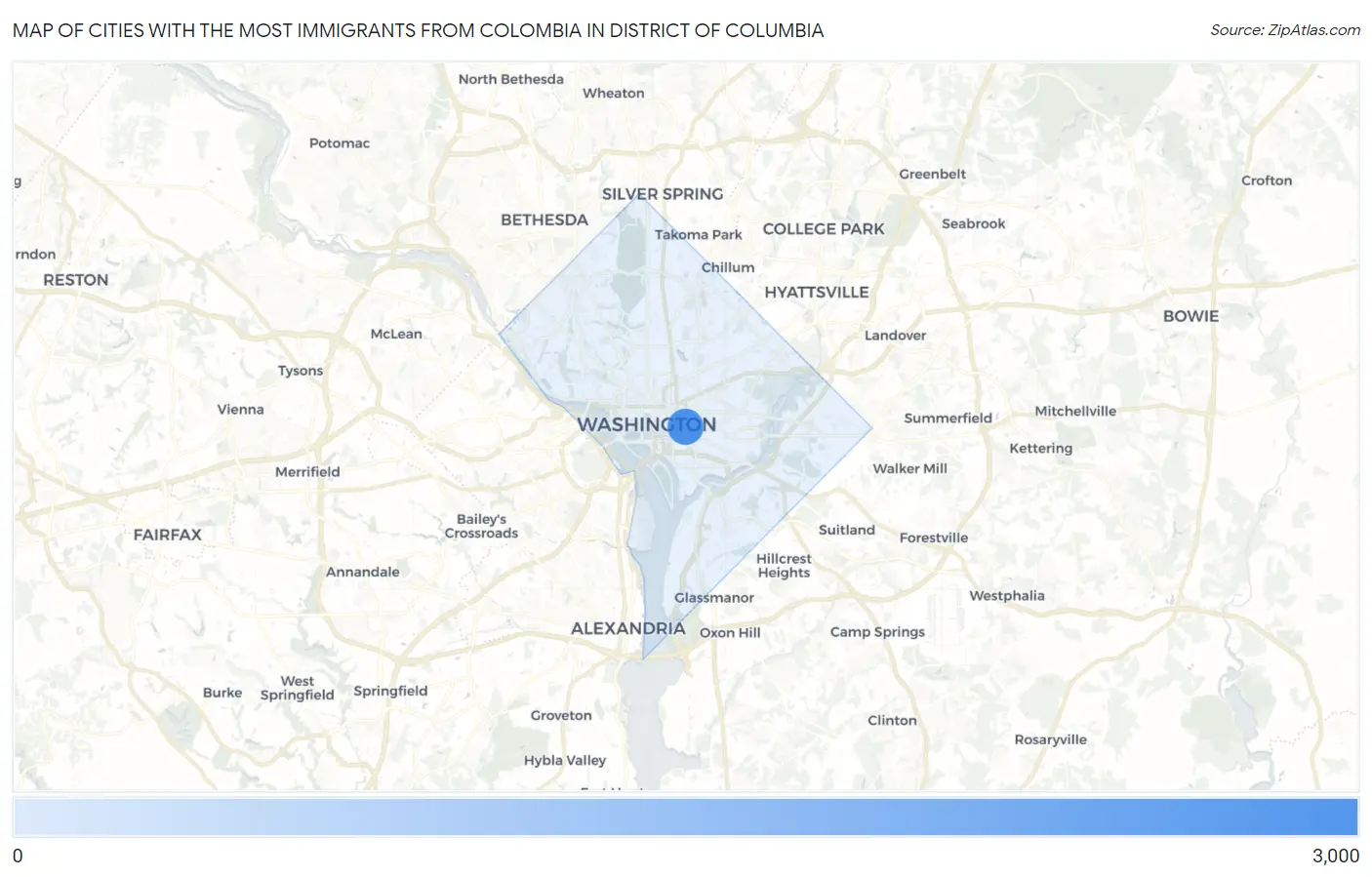 Cities with the Most Immigrants from Colombia in District Of Columbia Map