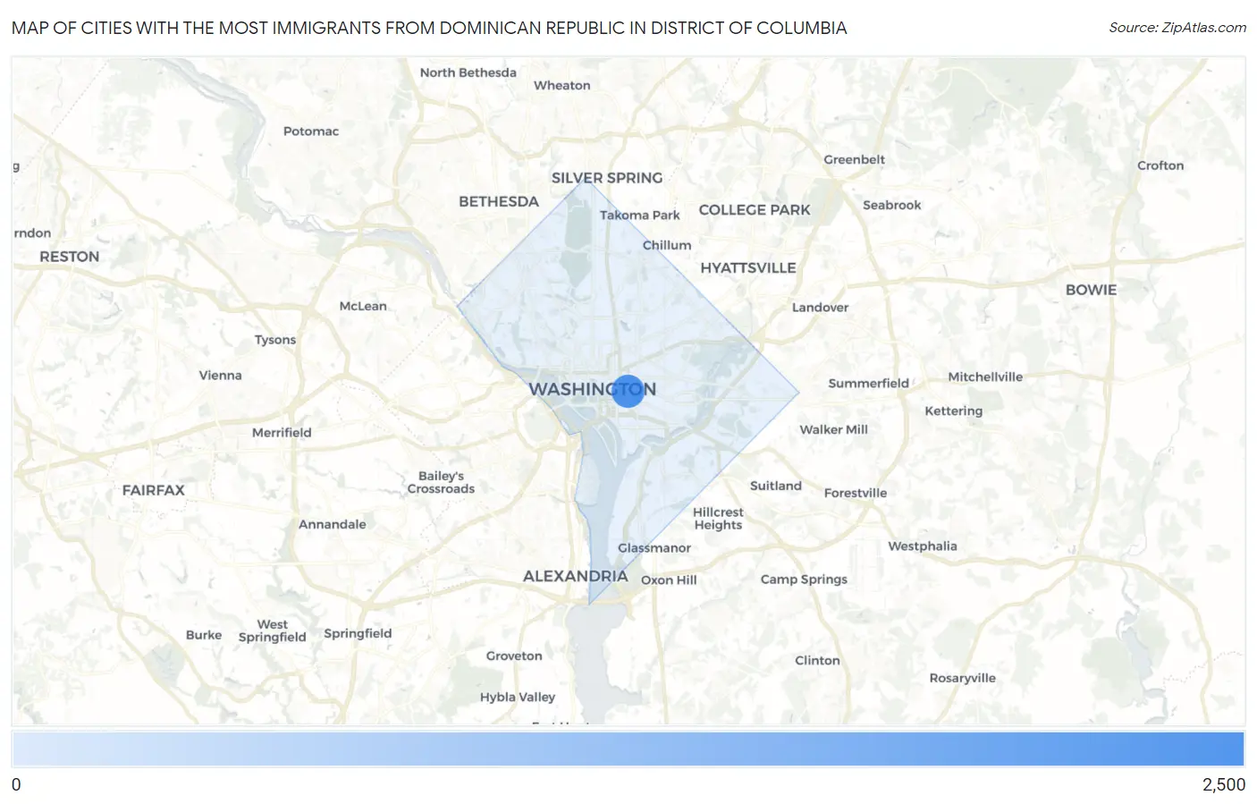 Cities with the Most Immigrants from Dominican Republic in District Of Columbia Map