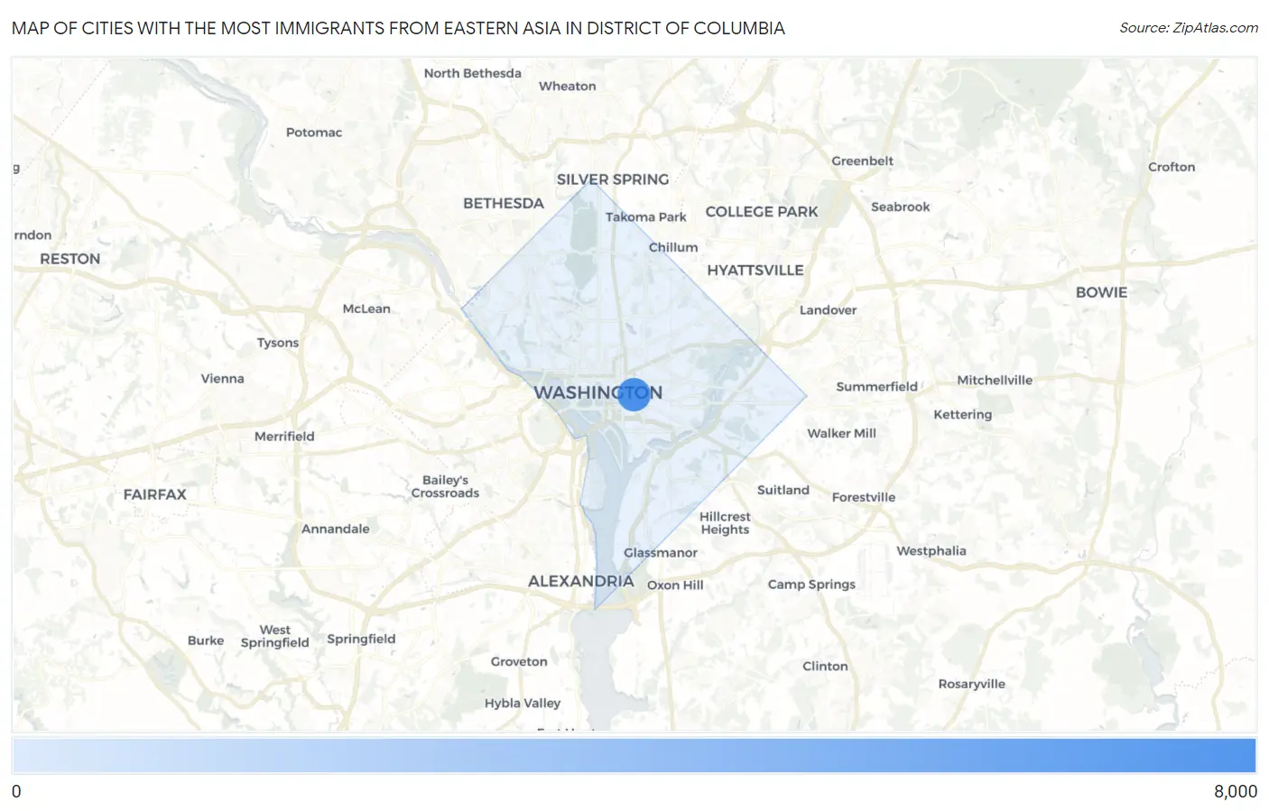 Cities with the Most Immigrants from Eastern Asia in District Of Columbia Map