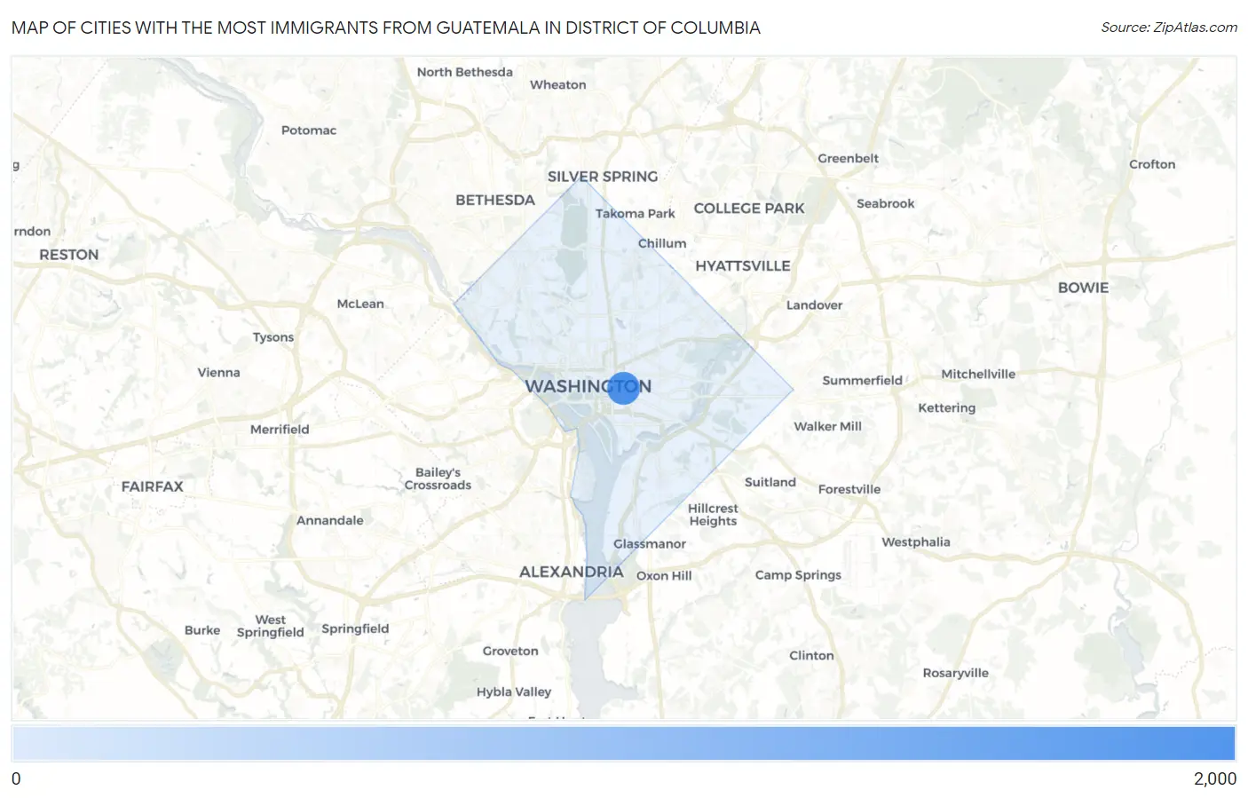 Cities with the Most Immigrants from Guatemala in District Of Columbia Map
