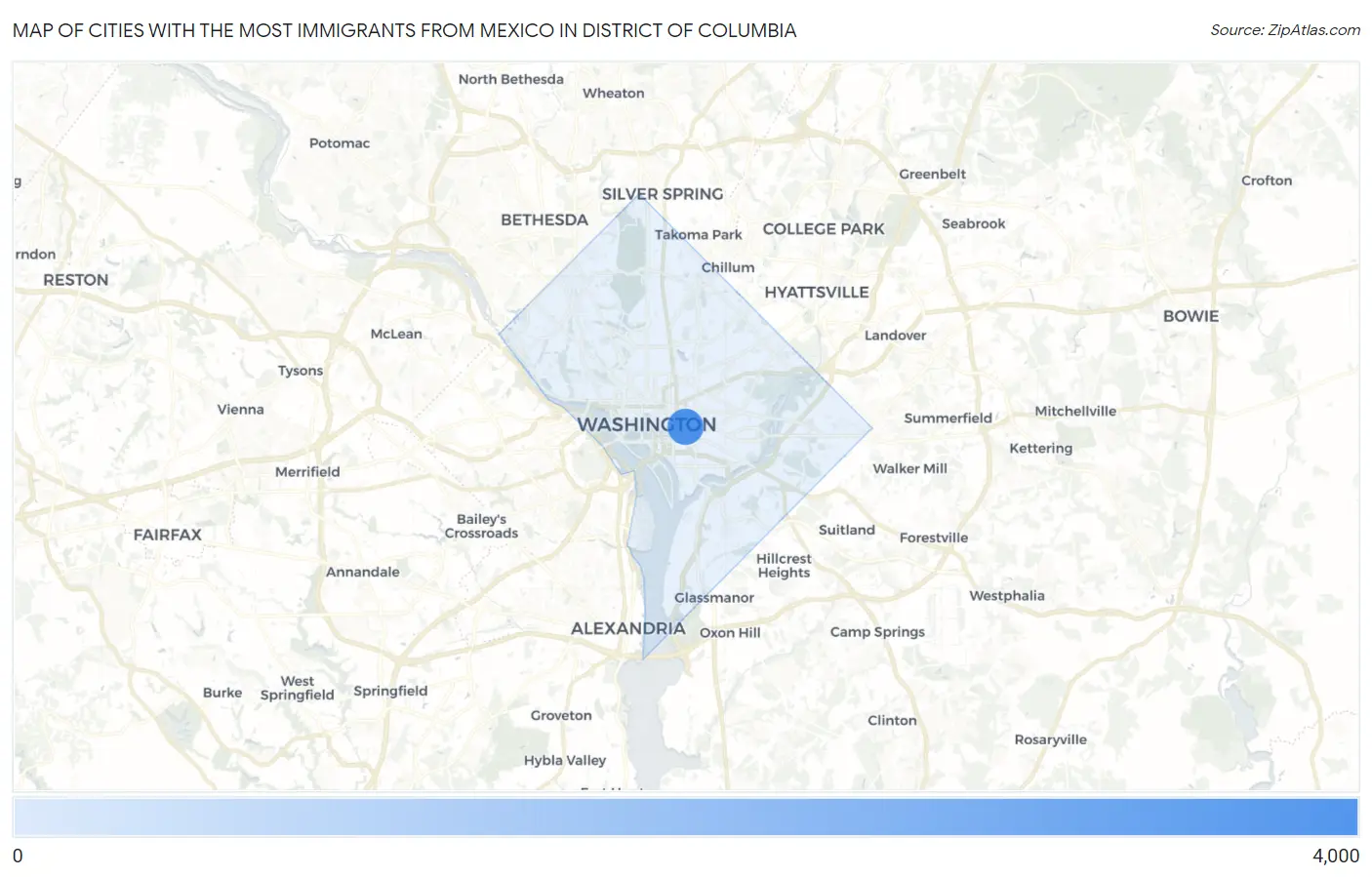 Cities with the Most Immigrants from Mexico in District Of Columbia Map