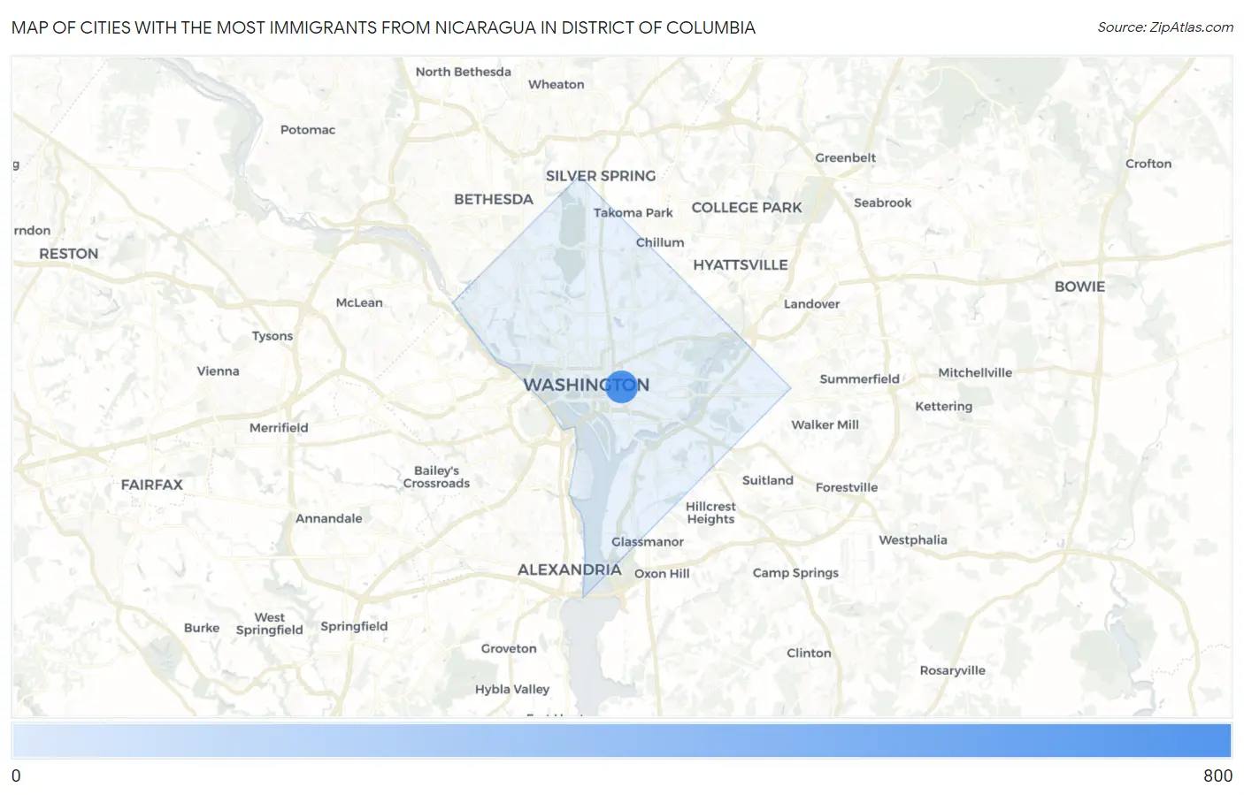 Cities with the Most Immigrants from Nicaragua in District Of Columbia Map