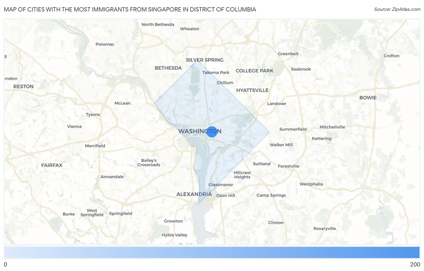 Cities with the Most Immigrants from Singapore in District Of Columbia Map