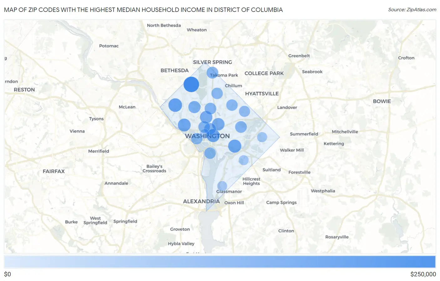 Zip Codes with the Highest Median Household Income in District Of Columbia Map