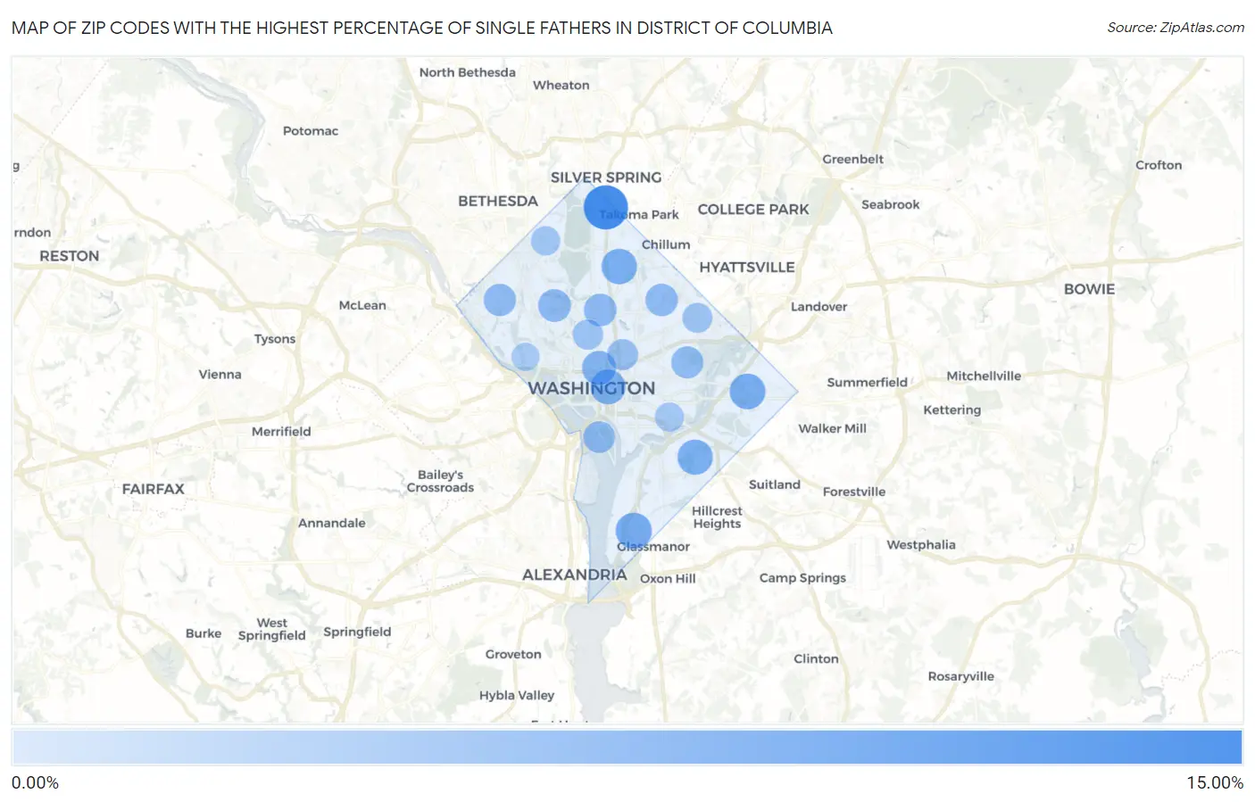 Zip Codes with the Highest Percentage of Single Fathers in District Of Columbia Map