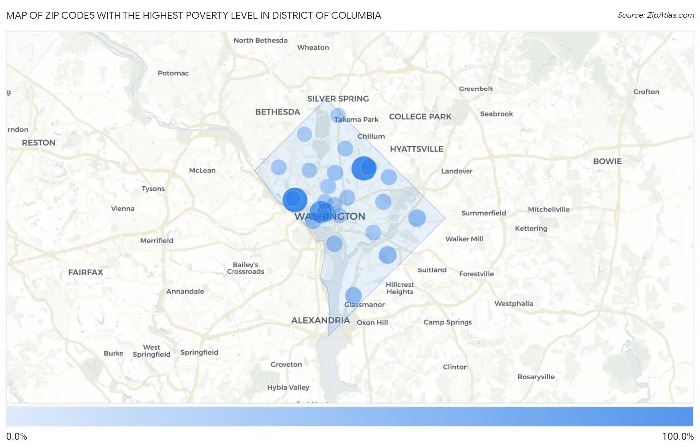 Zip Codes with the Highest Poverty Level in District Of Columbia Map