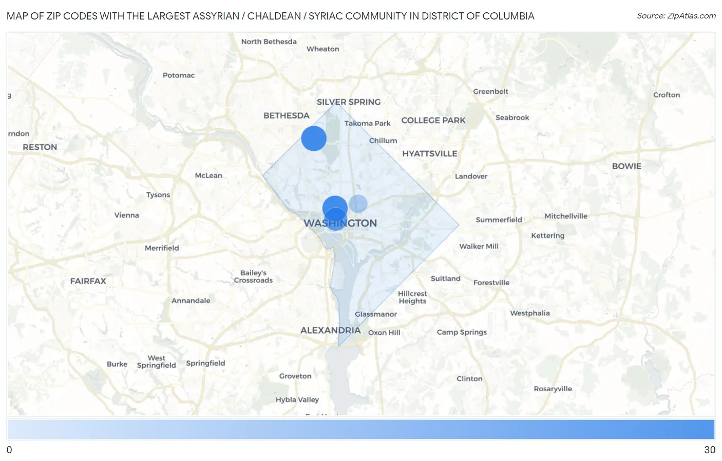 Zip Codes with the Largest Assyrian / Chaldean / Syriac Community in District Of Columbia Map