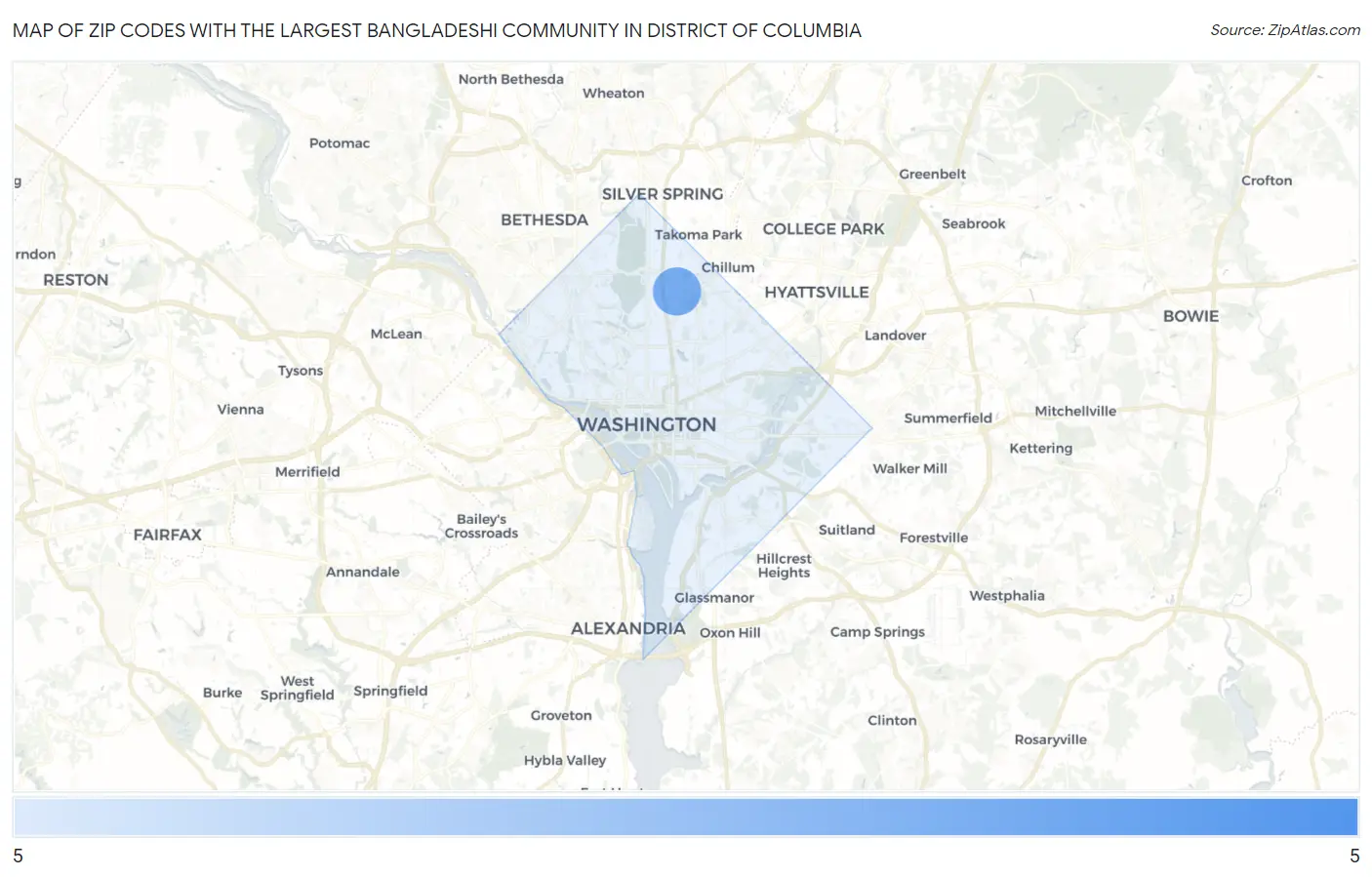 Zip Codes with the Largest Bangladeshi Community in District Of Columbia Map