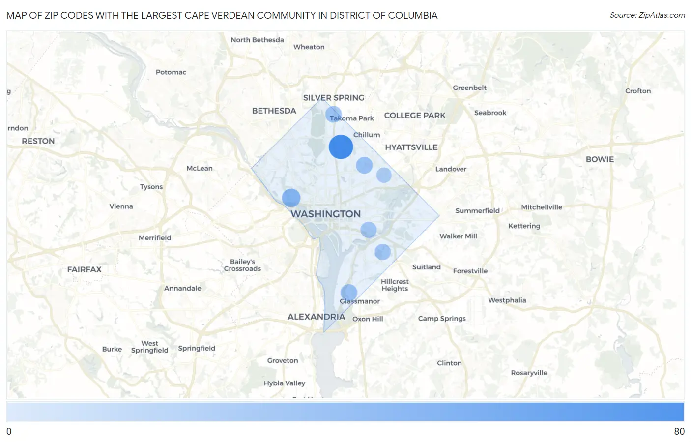 Zip Codes with the Largest Cape Verdean Community in District Of Columbia Map