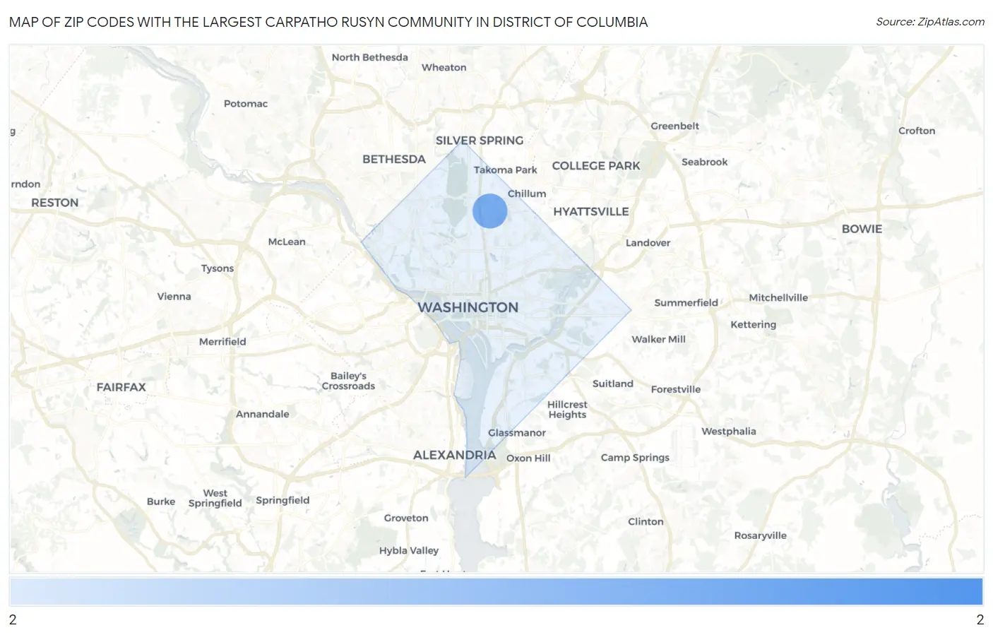 Zip Codes with the Largest Carpatho Rusyn Community in District Of Columbia Map