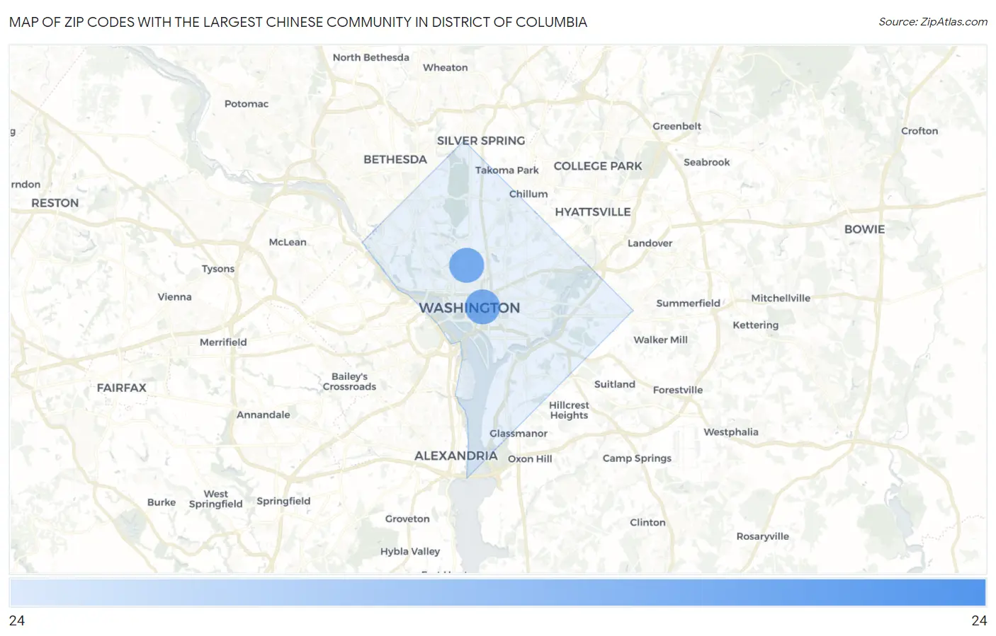 Zip Codes with the Largest Chinese Community in District Of Columbia Map