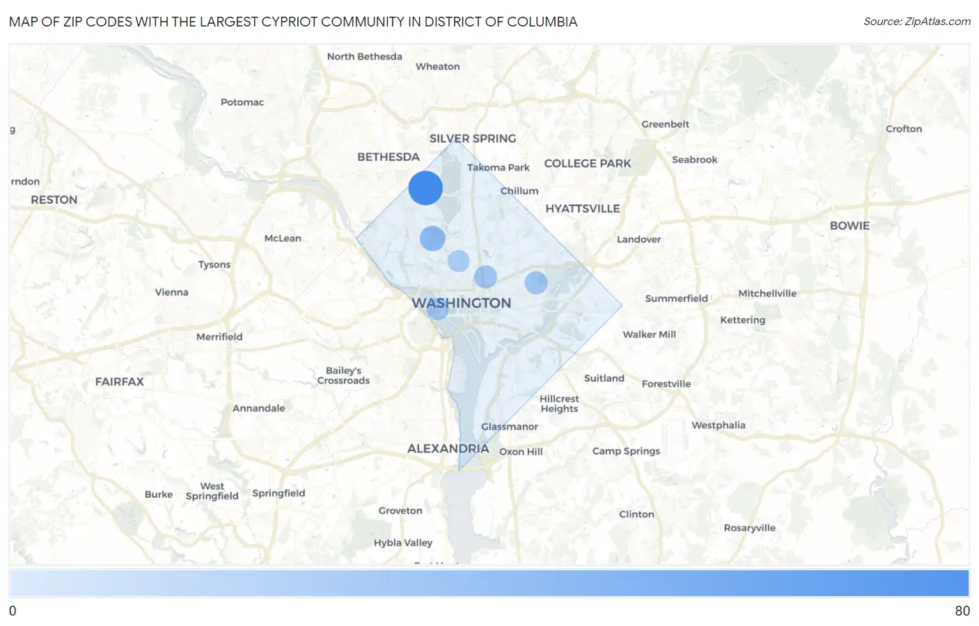 Zip Codes with the Largest Cypriot Community in District Of Columbia Map