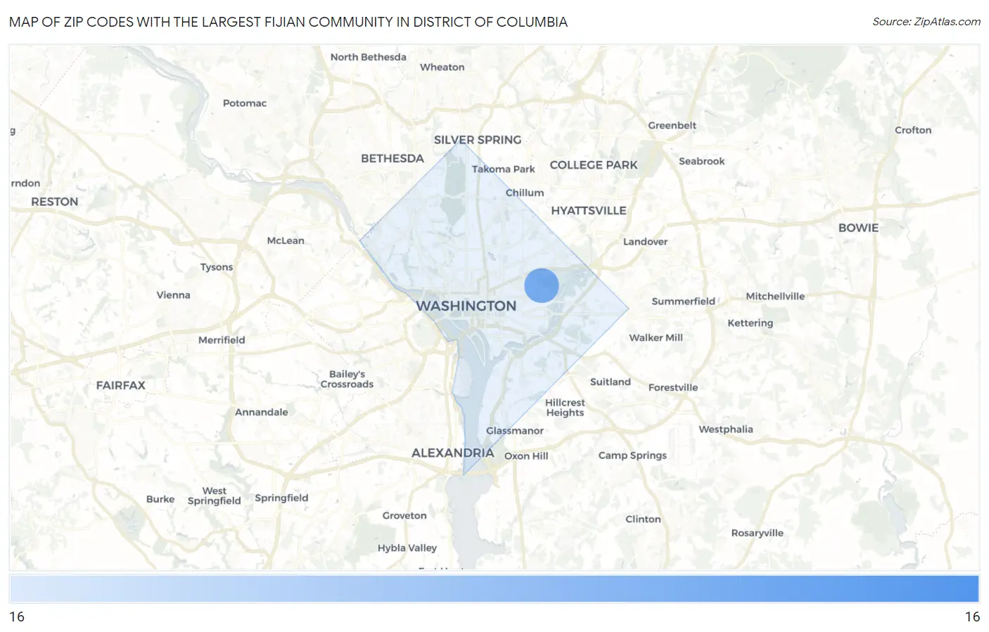 Zip Codes with the Largest Fijian Community in District Of Columbia Map