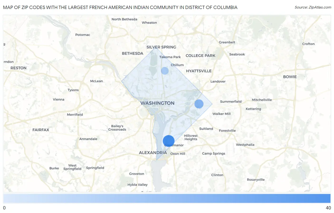 Zip Codes with the Largest French American Indian Community in District Of Columbia Map