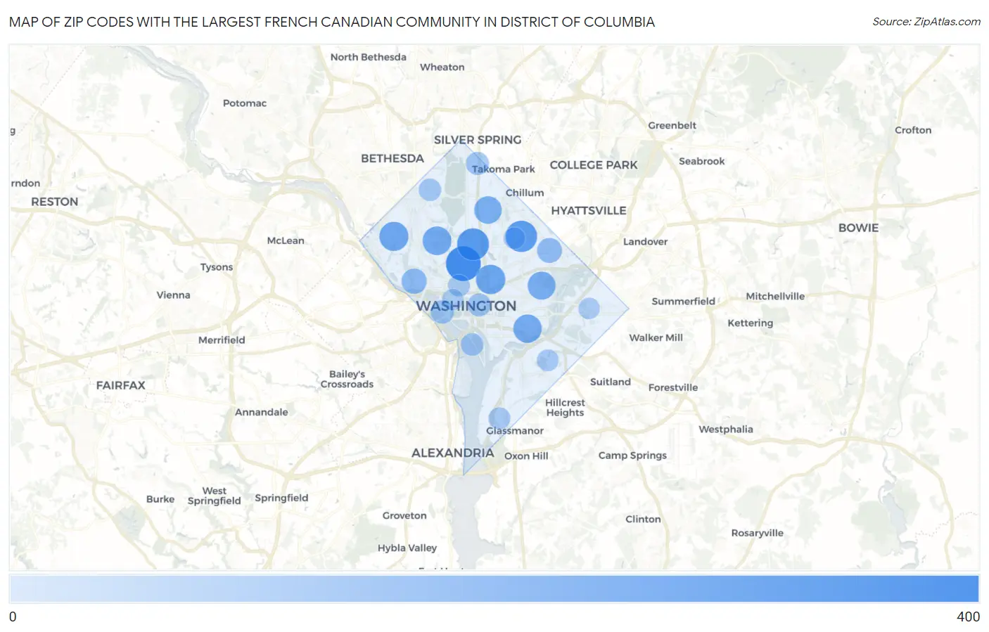 Zip Codes with the Largest French Canadian Community in District Of Columbia Map