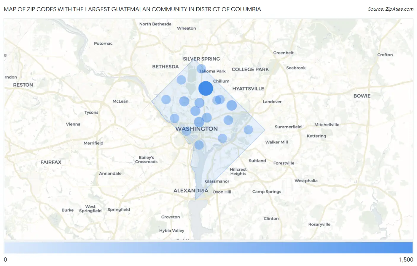 Zip Codes with the Largest Guatemalan Community in District Of Columbia Map