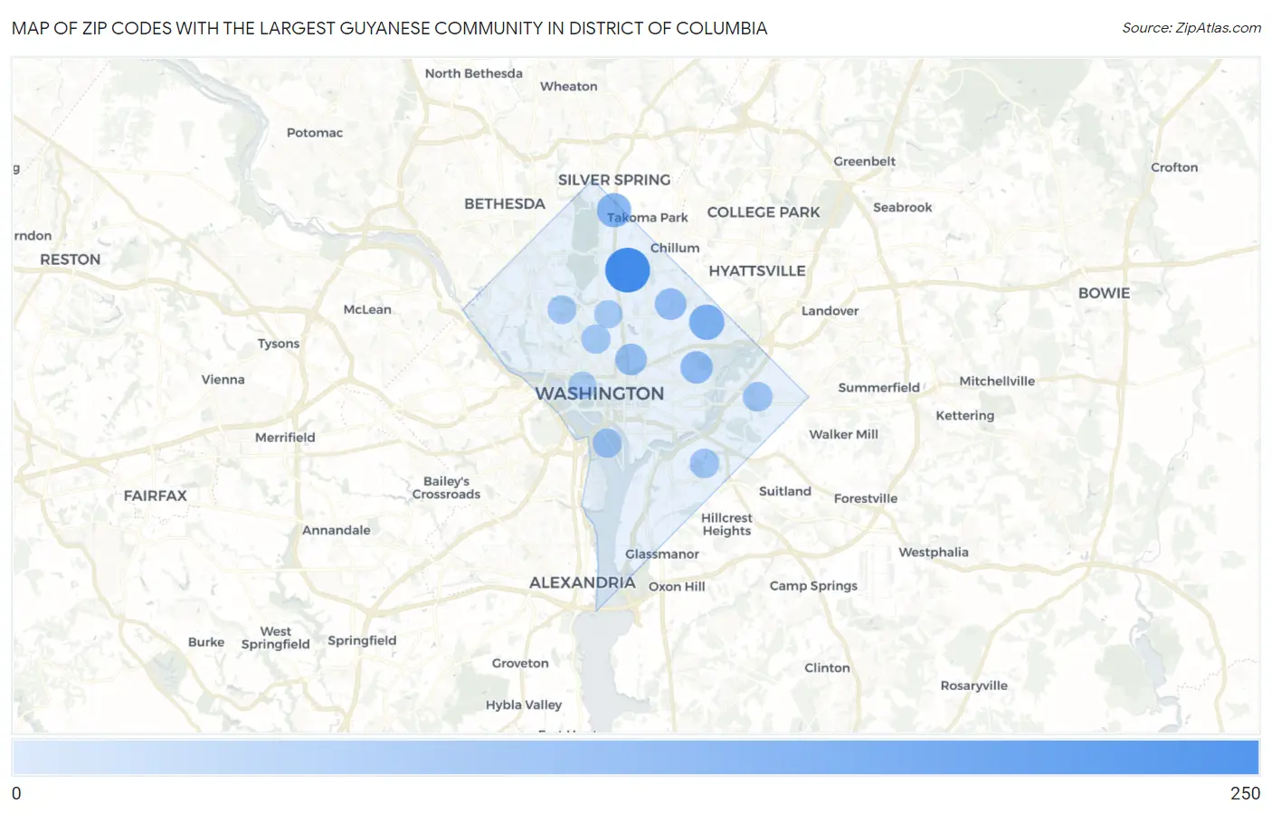 Zip Codes with the Largest Guyanese Community in District Of Columbia Map
