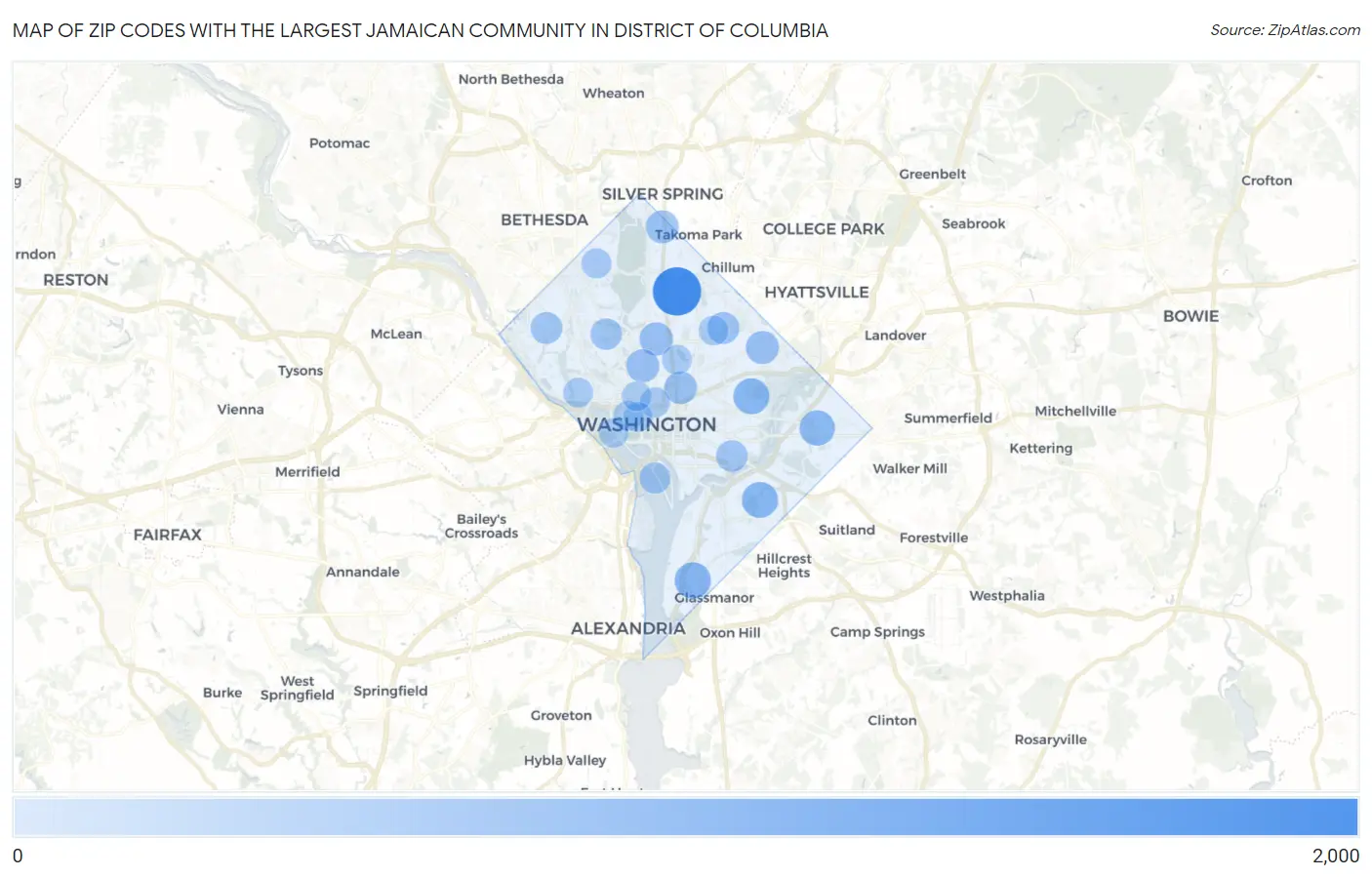 Zip Codes with the Largest Jamaican Community in District Of Columbia Map