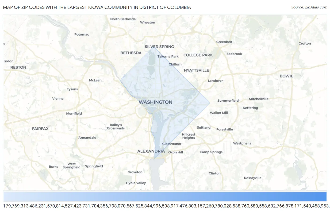 Zip Codes with the Largest Kiowa Community in District Of Columbia Map
