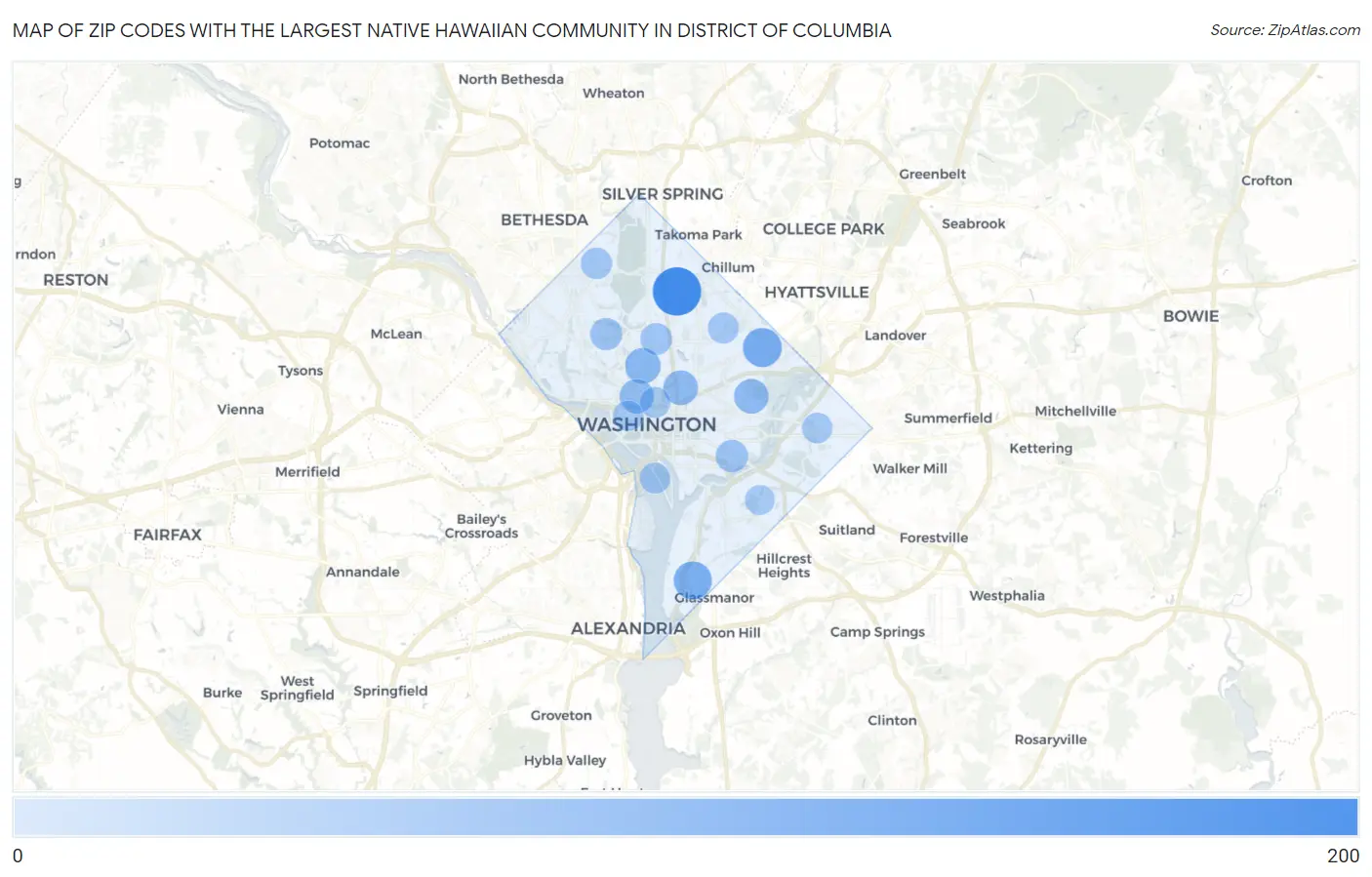 Zip Codes with the Largest Native Hawaiian Community in District Of Columbia Map