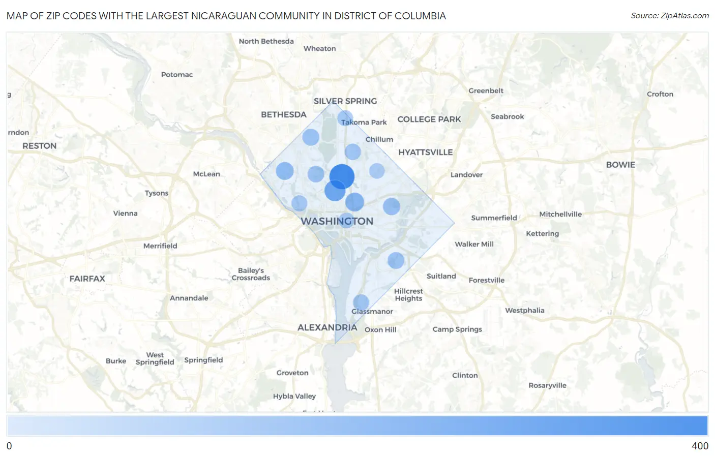 Zip Codes with the Largest Nicaraguan Community in District Of Columbia Map