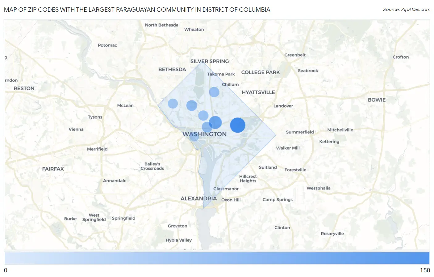 Zip Codes with the Largest Paraguayan Community in District Of Columbia Map