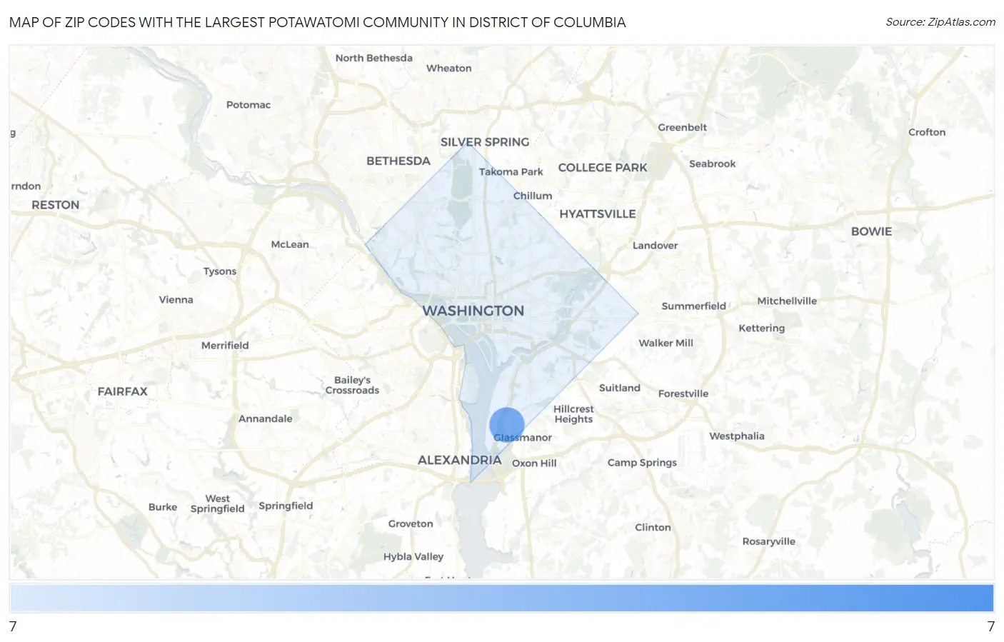 Zip Codes with the Largest Potawatomi Community in District Of Columbia Map