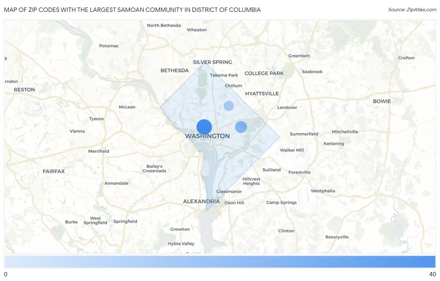 Zip Codes with the Largest Samoan Community in District Of Columbia Map