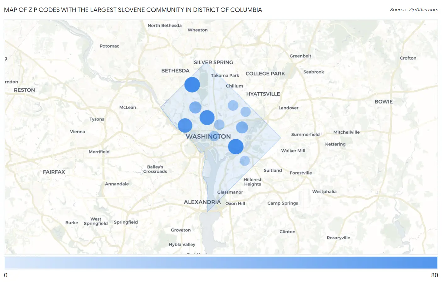 Zip Codes with the Largest Slovene Community in District Of Columbia Map