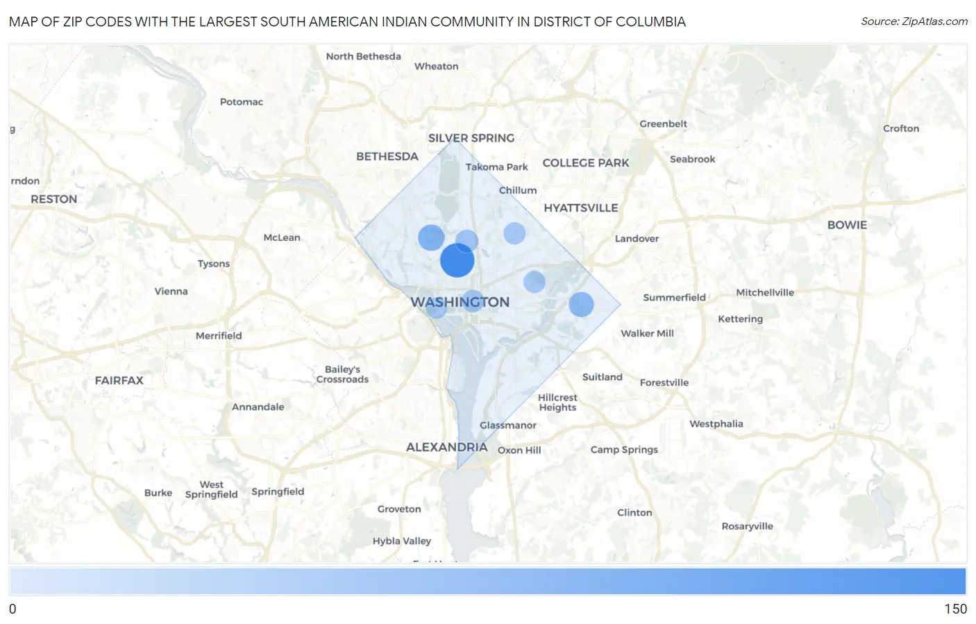 Zip Codes with the Largest South American Indian Community in District Of Columbia Map
