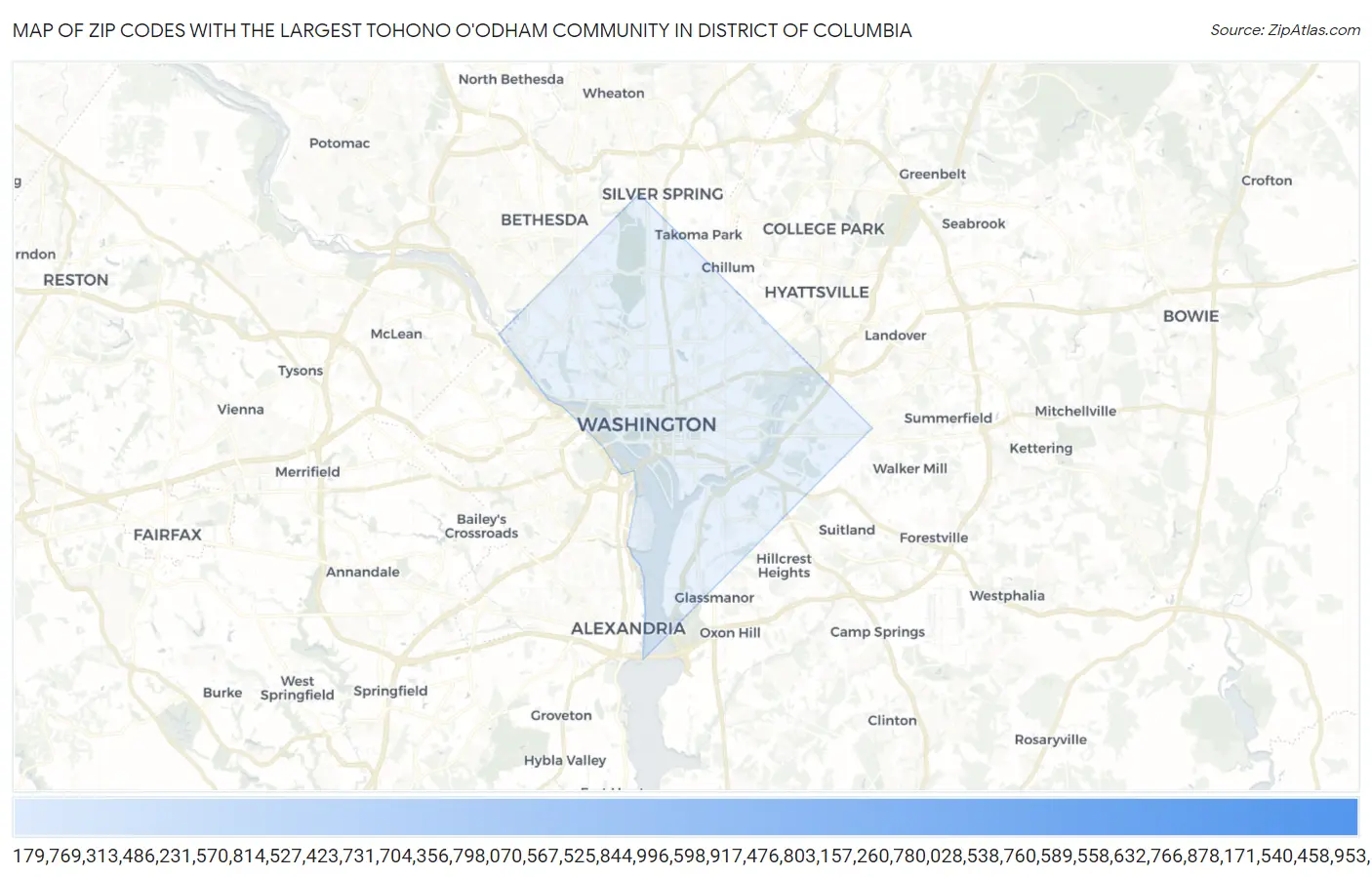 Zip Codes with the Largest Tohono O'Odham Community in District Of Columbia Map