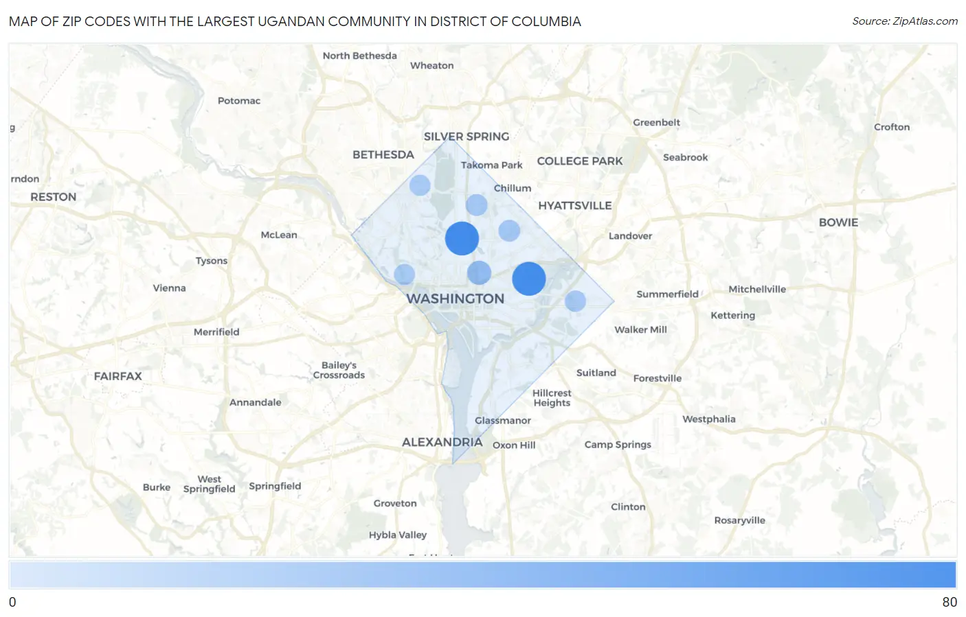 Zip Codes with the Largest Ugandan Community in District Of Columbia Map