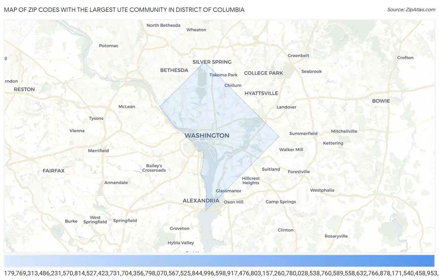 Zip Codes with the Largest Ute Community in District Of Columbia Map