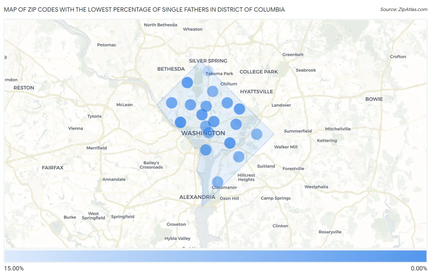 Zip Codes with the Lowest Percentage of Single Fathers in District Of Columbia Map