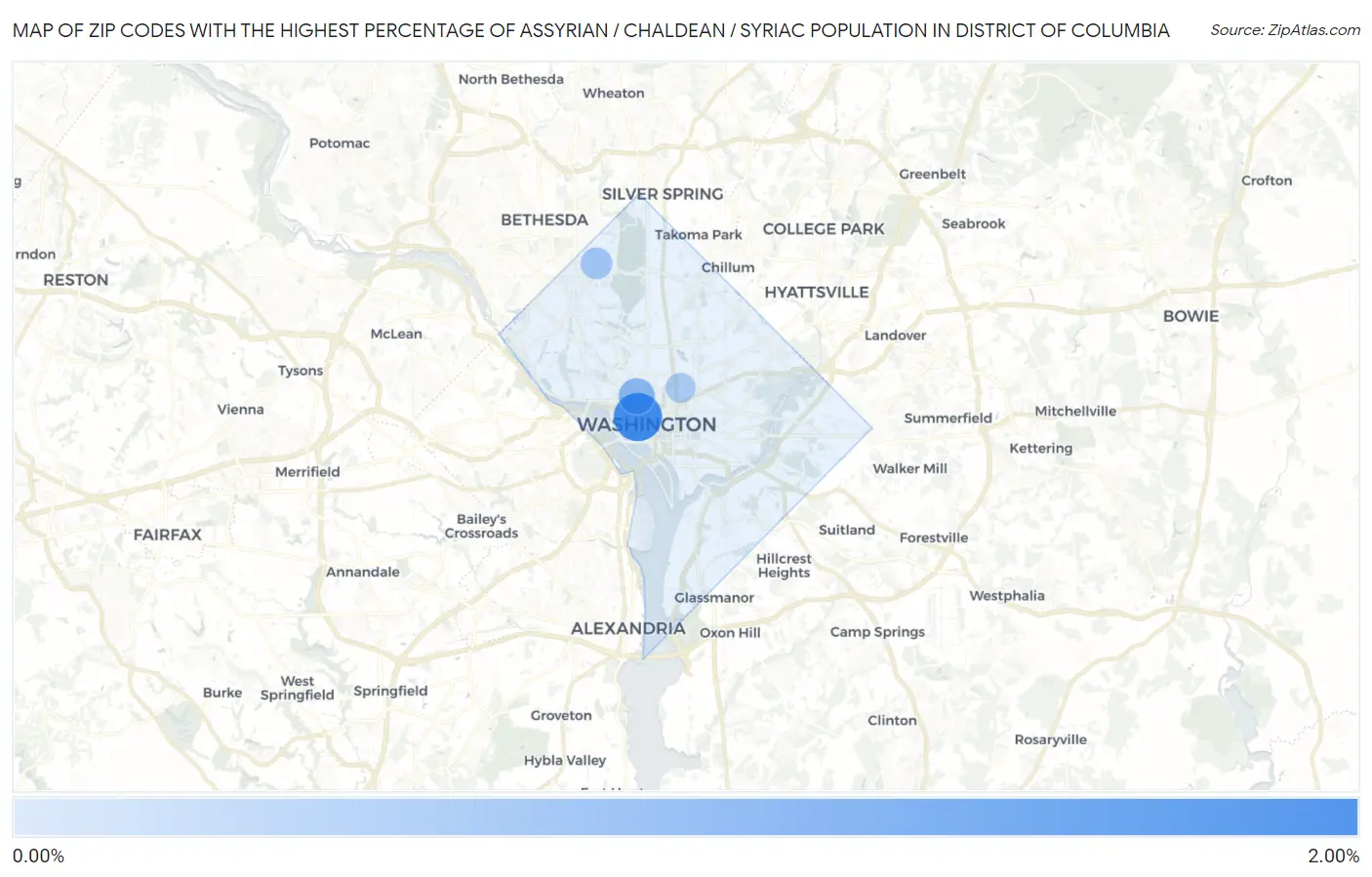 Zip Codes with the Highest Percentage of Assyrian / Chaldean / Syriac Population in District Of Columbia Map