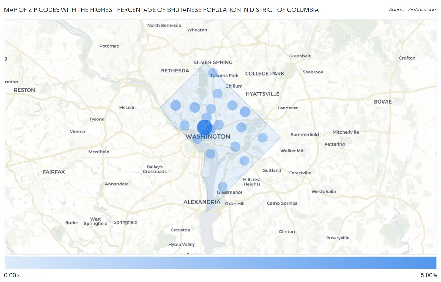 Zip Codes with the Highest Percentage of Bhutanese Population in District Of Columbia Map