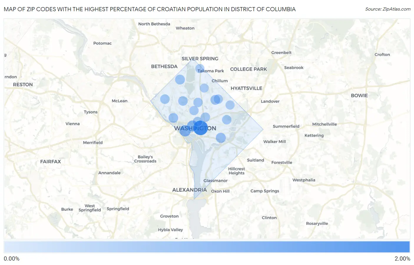 Zip Codes with the Highest Percentage of Croatian Population in District Of Columbia Map