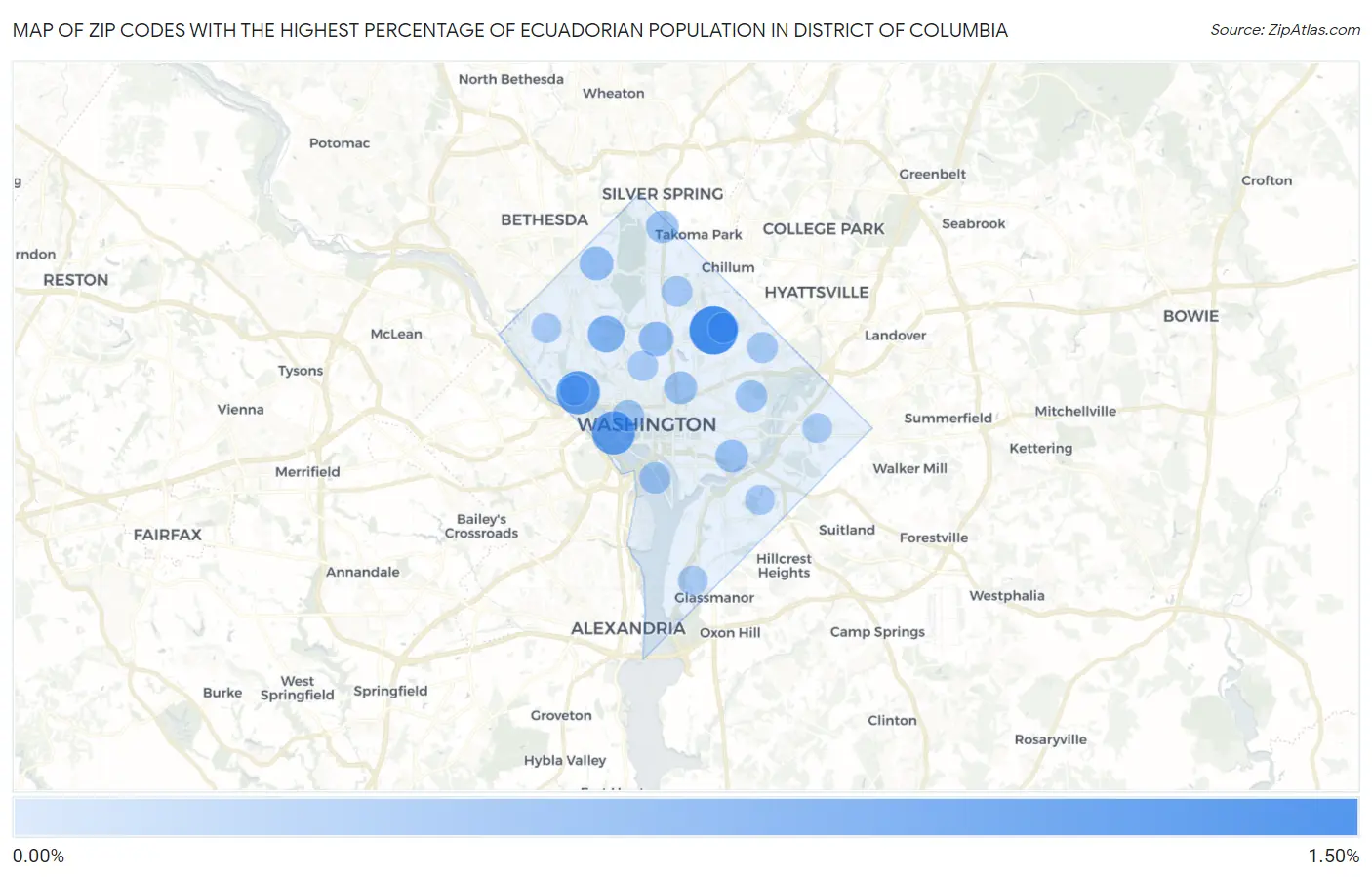 Zip Codes with the Highest Percentage of Ecuadorian Population in District Of Columbia Map