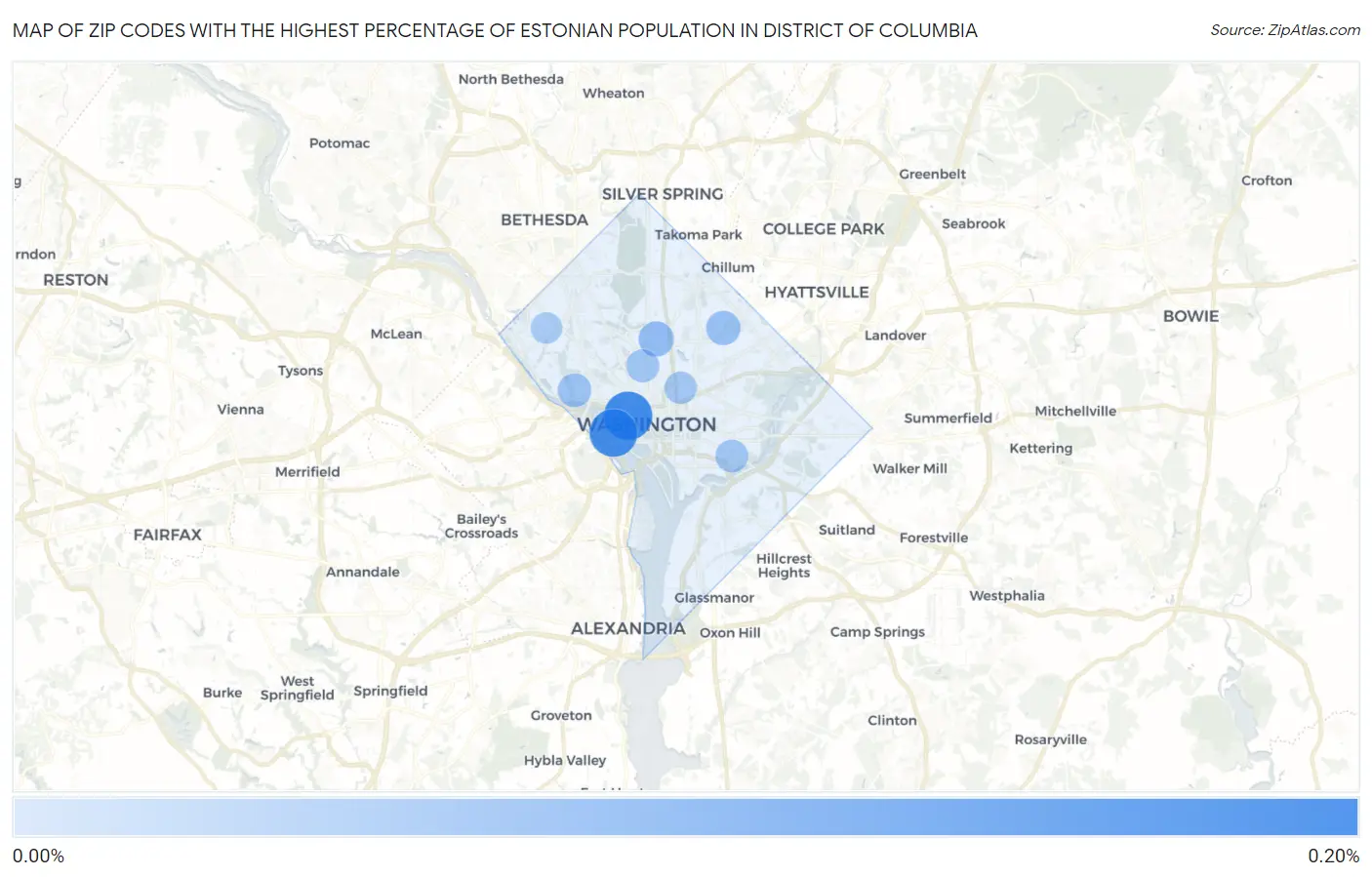 Zip Codes with the Highest Percentage of Estonian Population in District Of Columbia Map