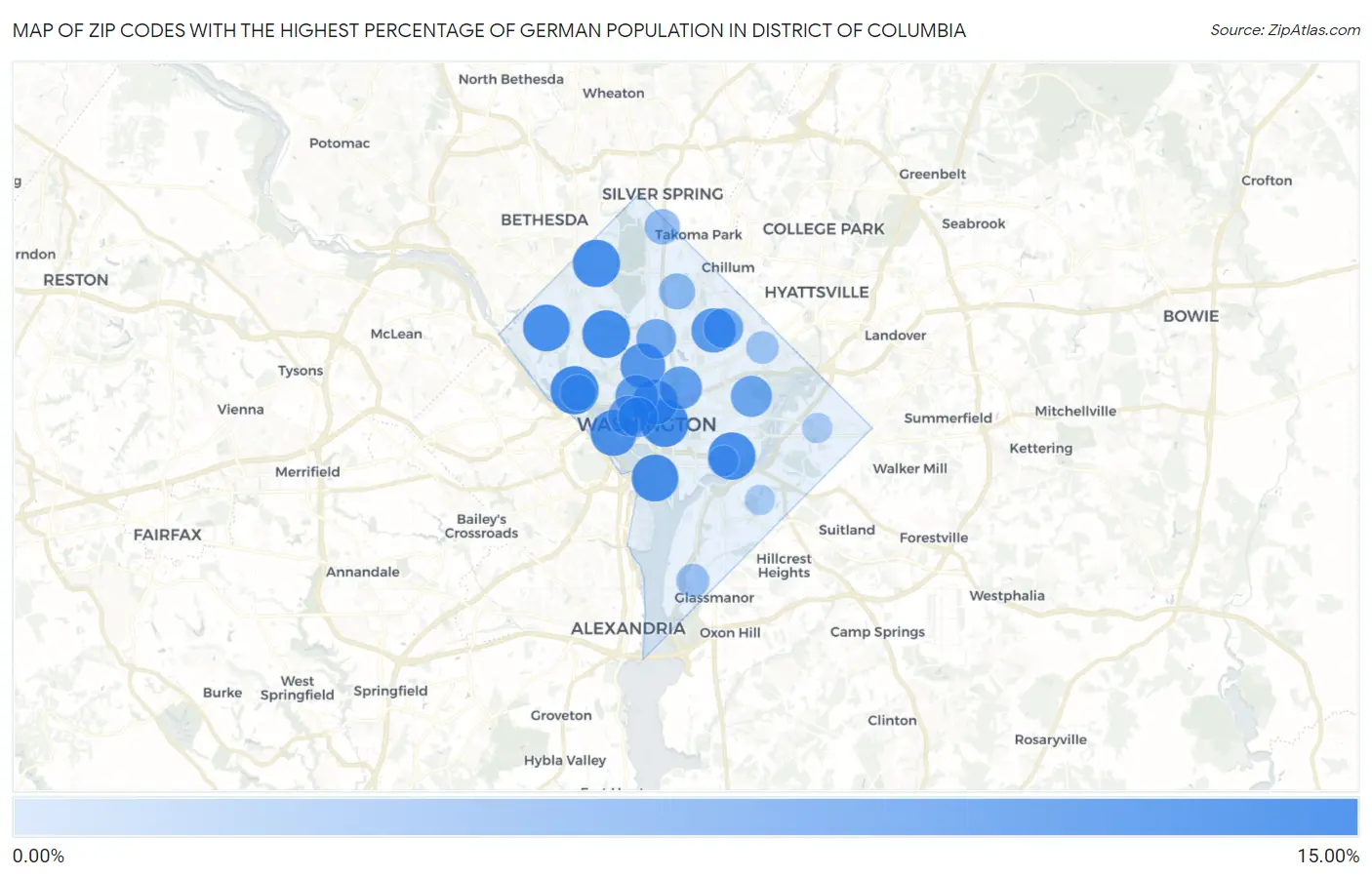 Zip Codes with the Highest Percentage of German Population in District Of Columbia Map