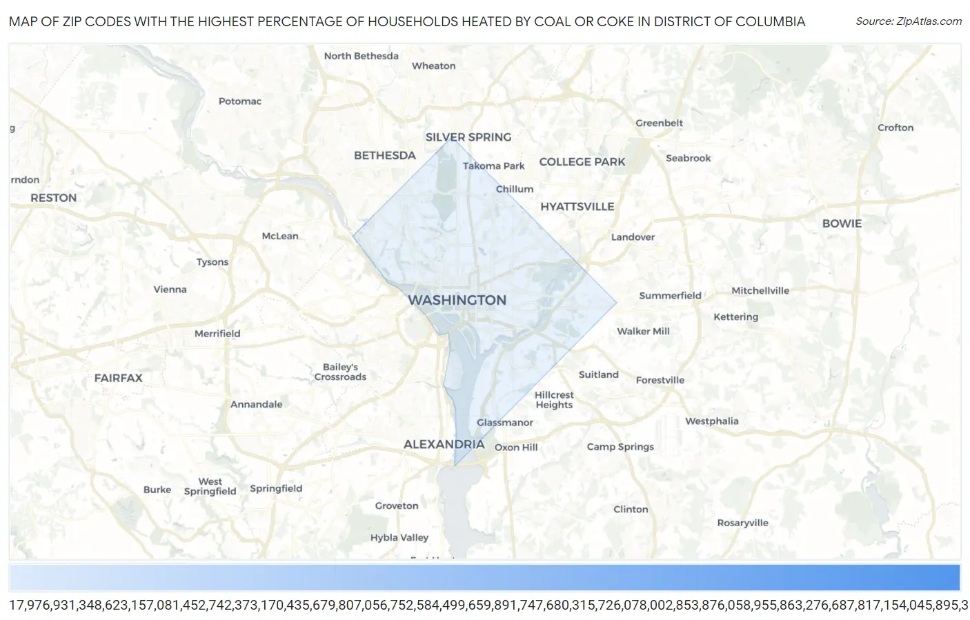 Zip Codes with the Highest Percentage of Households Heated by Coal or Coke in District Of Columbia Map