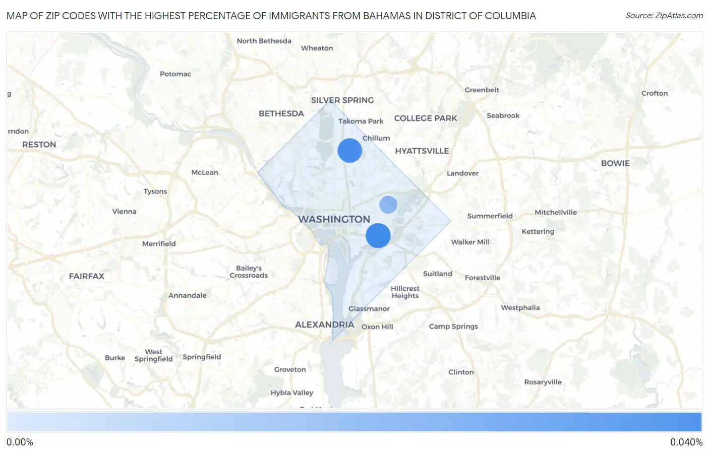Zip Codes with the Highest Percentage of Immigrants from Bahamas in District Of Columbia Map