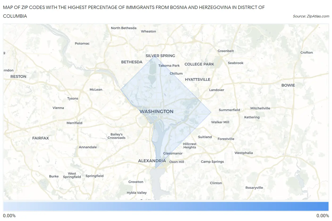 Zip Codes with the Highest Percentage of Immigrants from Bosnia and Herzegovina in District Of Columbia Map