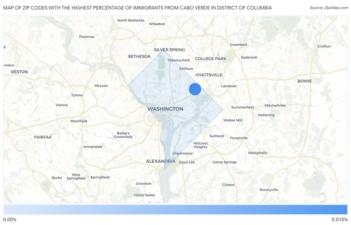 Zip Codes with the Highest Percentage of Immigrants from Cabo Verde in District Of Columbia Map