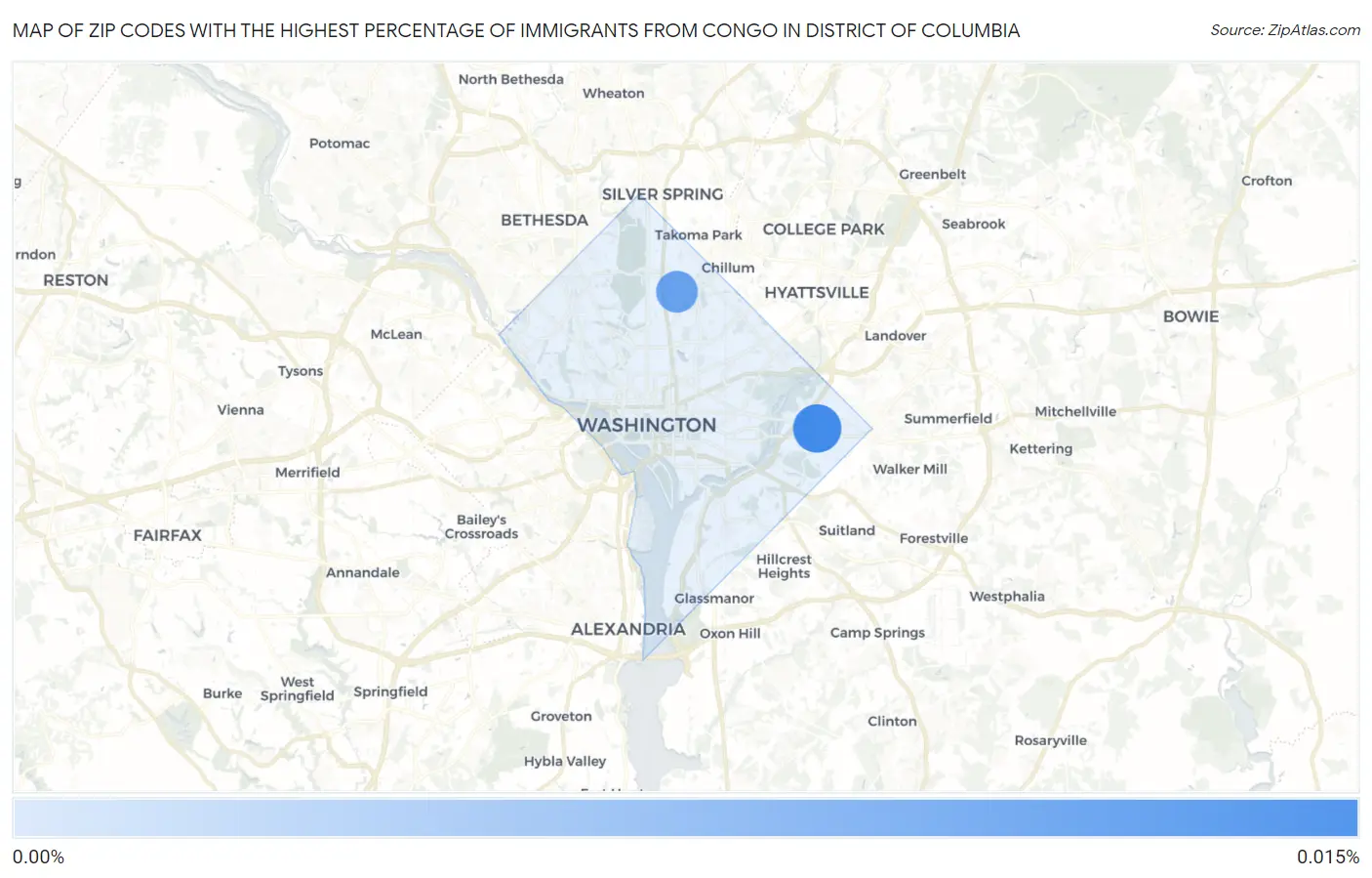 Zip Codes with the Highest Percentage of Immigrants from Congo in District Of Columbia Map
