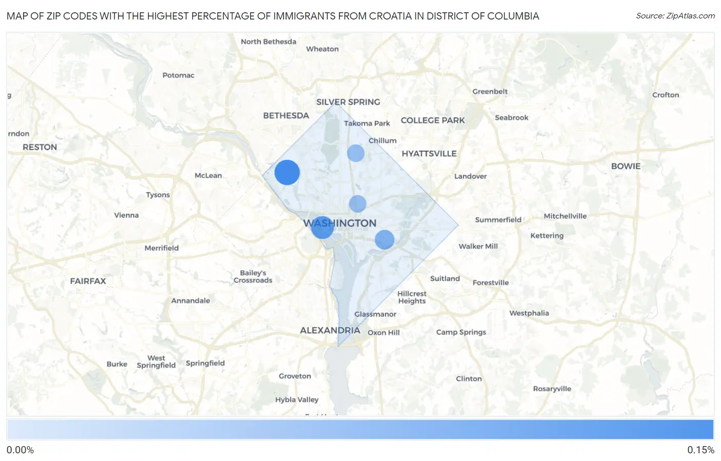 Zip Codes with the Highest Percentage of Immigrants from Croatia in District Of Columbia Map