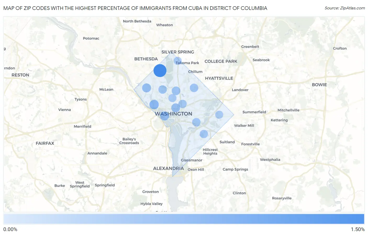 Zip Codes with the Highest Percentage of Immigrants from Cuba in District Of Columbia Map